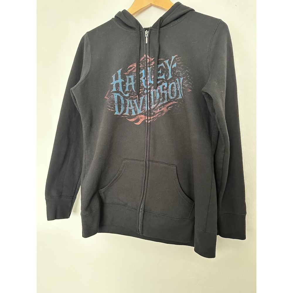 Harley Davidson Biker Built Women's Graphic Black Full Zip Hoodie Size L
